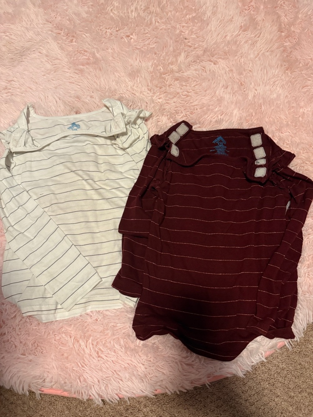 Adaptive Girls' Striped Top - White & Burgundy